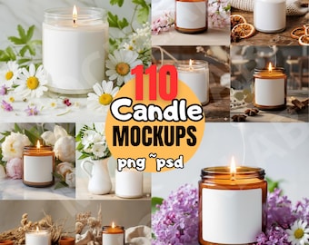 110 Candle Mockups Bundle, Editable Candle Jar Mockup PNG PSD, Luxury Candle Branding Mockups for Etsy Sellers