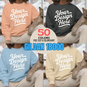 Sudadera Gildan 18000 con maqueta | Megacolección con más de 50 colores, jersey Xmax para mujer