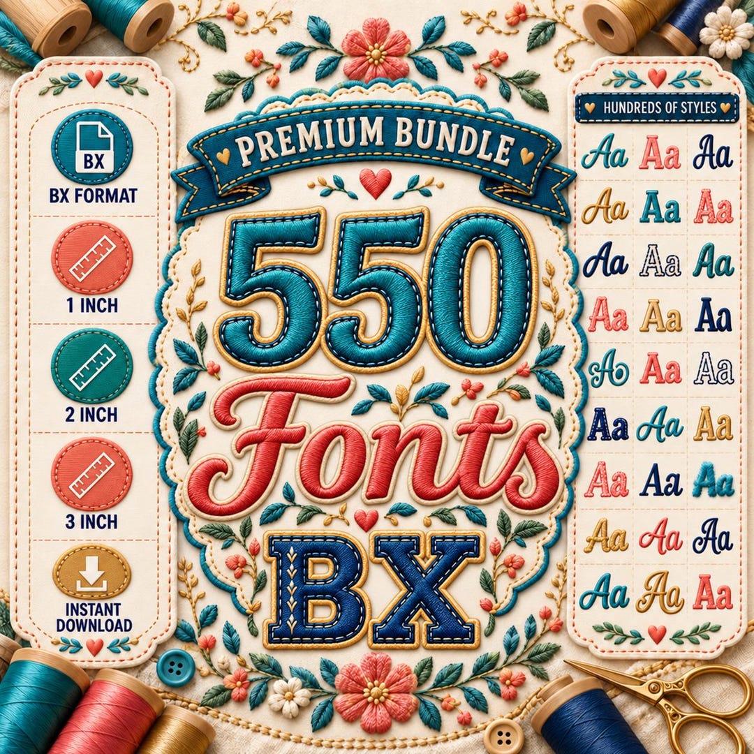 550+ BX Embroidery Fonts Bundle: Script & Monogram (digital Download ...