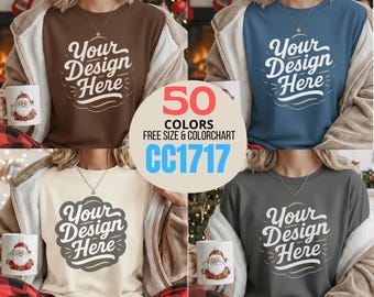 50x, Shirt Mockup Bundle, Comfort Colors 1717 , Holiday Oversized Tee Pack, Xmas Pullover,