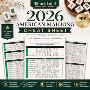 2026 Mahjong Cheat Sheet Printable, American Card Hands Visual Guide, Simple Version One Example Per Line