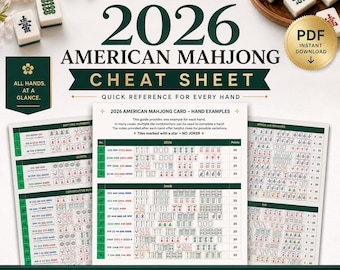 2026 Mahjong Cheat Sheet Printable, American Card Hands Visual Guide, Simple Version One Example Per Line