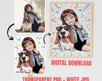Custom Portrait From Photo, Funny Cartoon Portrait, Personalized Digital Download, Transparent PNG, Couple or Single