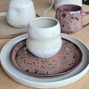 Handmade ceramic tumbler "Pure" 350 ml – waisted shape, antique white crackle glaze, stoneware, wheel-thrown, made in Germany