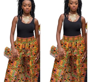 Kente Type2 Maxi Skirt with a Matching Headwrap and a Handbag.