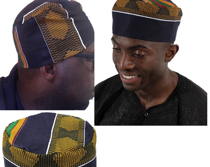 African Print Dutch Wax Hat Headdress Crown Kufi Tribal Handmade. Sizes ...