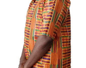 Unisex Short Sleeve Beautiful African Kente Type#1 Print Shirt/Blouse/Dress with Matching Baseball/Face Cap