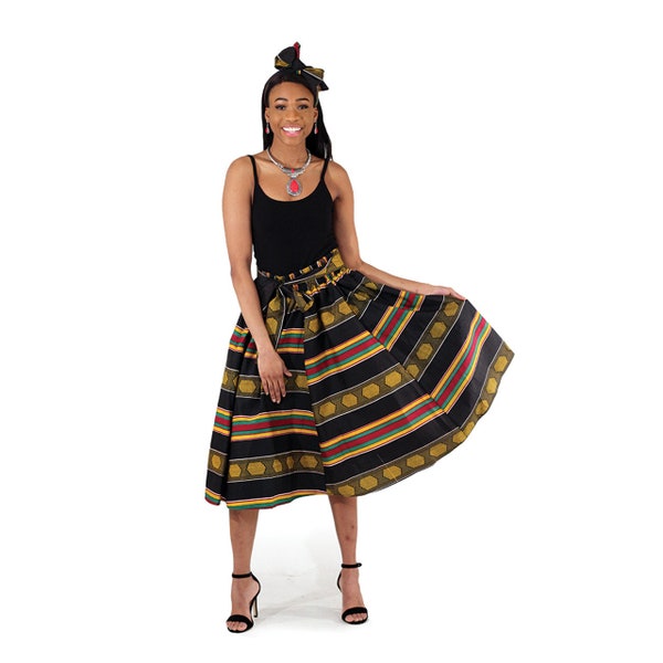 African Traditional Kente Print Type #4 Knee length Skirt with Elastic waistline.