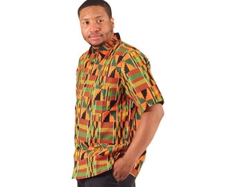 Unisex African Kente Type2 Print Half Sleeves Shirt in Sizes