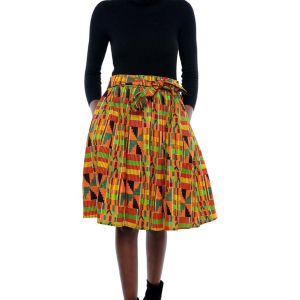 African Traditional Kente Print Type #2 Knee length Short Skirt with Elastic waistline.