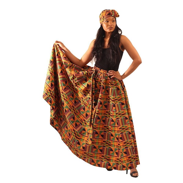 Jupe longue africaine à imprimé Kente traditionnel de type n ° 2 avec taille élastique.
