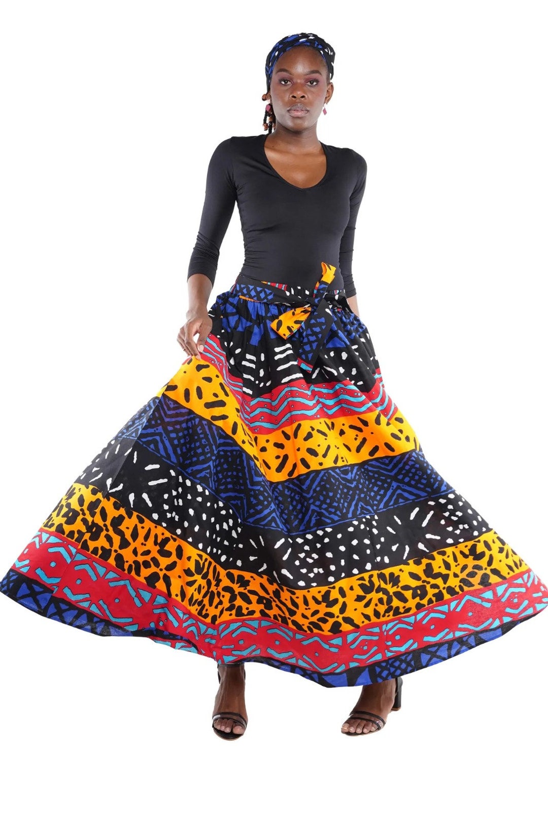 African Beautiful Multi-coloured Ankara Long Maxi Skirt With - Etsy