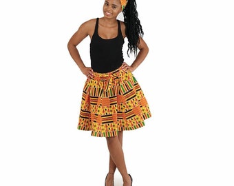 African Traditional Kente Print Type #1 Knee length Mini Skirt with Elastic waistline.