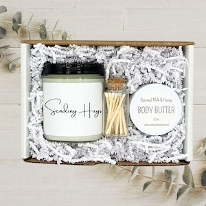 SENDING HUGS Candle Gift Set, Thinking of You, Thoughtful Cheer Up Gift, Spa Care Package for Her, Birthday Gift for Friend, Get Well Soon