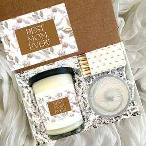 BEST MOM EVER Mother&#39;s Day Candle & Body Butter Gift Box, Pamper Bath Set, Self Care for Wife, Mother-In-Law, Daughter, Gift Basket Present
