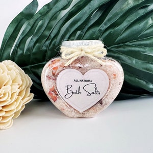 HEART BATH SALTS, Rose and Lavender, All-Natural, Gift for Valentine or Galentine Day, Build A Box Add on or A-La-Carte, Spa Box, Self Care