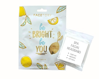 GOLD FOIL Be Bright Sheet Mask Gift Set with Spa Headband, Self Care Spa Gift for Women, Spa Day at Home, Birthday, Build a Gift Box Add Ons