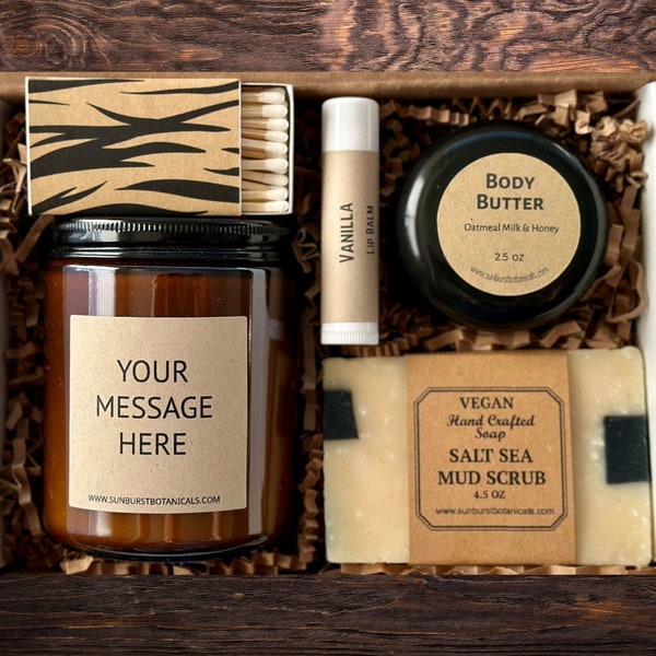 Men's Self Care Gift Set, Custom Message Candle, Spa Box, Pamper Present for Him, Spa Basket for Dad, Husband, Boyfriend, Groomsmen Wedding