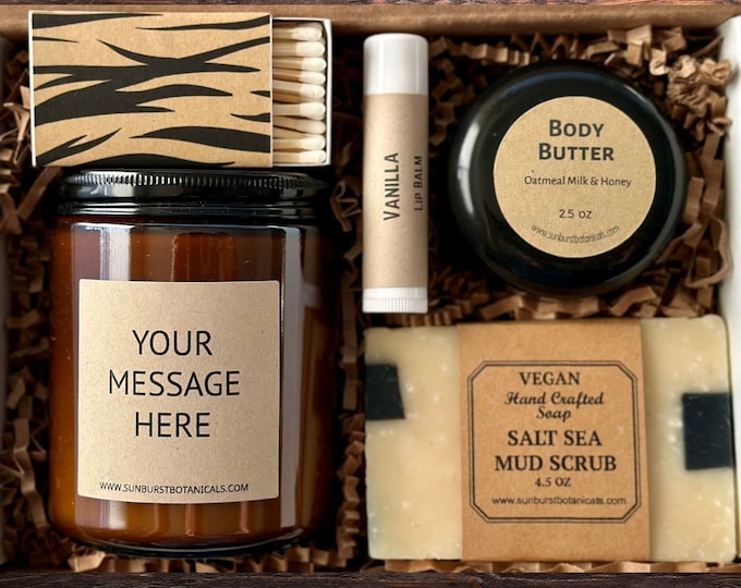 Men's Self Care Gift Set, Custom Message Candle, Spa Box, Pamper Present for Him, Spa Basket for Dad, Husband, Boyfriend, Groomsmen Wedding