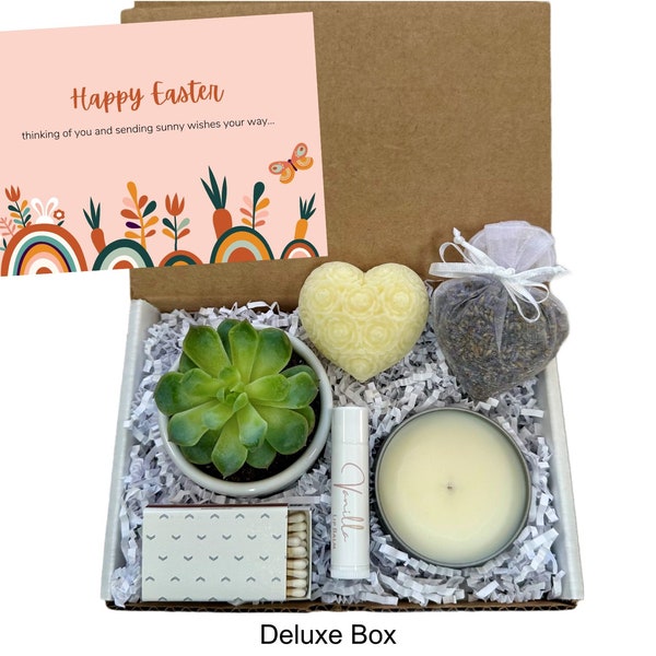 HAPPY EASTER Spa Gift Box with Succulent and Candle,  Gift for Her, Best Friend, Mom, Aunt, Sister, Grandma, Easter Spa Basket, Easter Gift