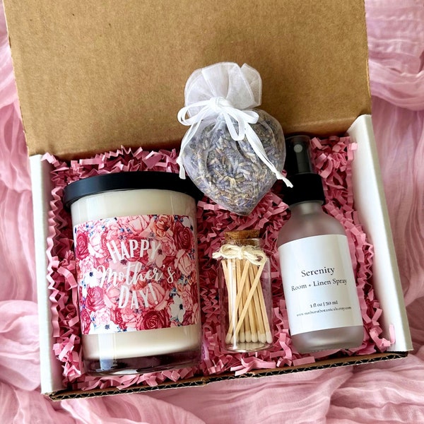 MOTHER'S DAY AROMATHERAPY Candle and Linen + Room Spray Spa Gift Set, Pamper Self Care for Mom, Wife, Grandma, Daughter, Mother-In-Law, Rose