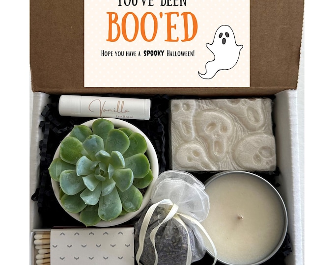 HALLOWEEN GHOST You've Been Boo 'ed Gift Box, Spa Package, Autumn Gift for Her, Adult Halloween Gift, Candle & Succulent, Boo Box for Friend