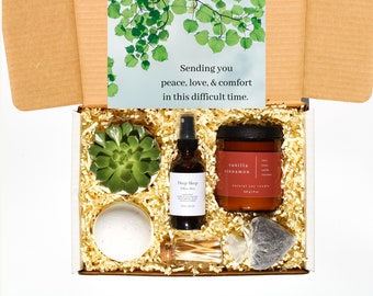 Sending PEACE LOVE & Comfort Spa Gift Box, Care Package for Women,  Sympathy Gift with Candle and  Succulent, Bereavement Loss of Parent