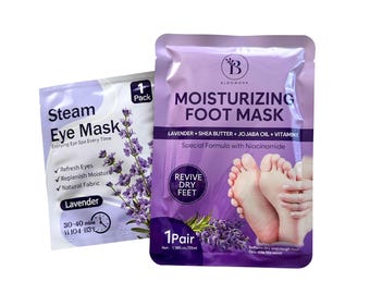 Moisturizing Foot Mask & Steam Eye Mask Combo Set, Spa Night at Home, New Mom Gift, Self Care Relaxation Gift for Her, Build A Box Add On