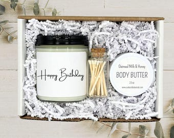 HAPPY BIRTHDAY Candle Gift Set, Birthday Present for Friend, Spa Gift Box, Pamper Package for Her, Relaxation Basket,  Co-Worker Birthday