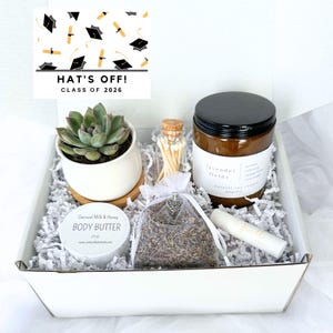 GRADUATION GIFT BOX with Succulent & Candle, Class of 2026, Congratulations Present, Spa Box, College or High School Degree, Grad Gift Set