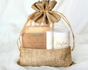 SPA GIFT BAG with Handcrafted Soap, Body Butter or Bath Salts, Lip Balm - Perfect for Birthdays, Bridal Showers, Thinking of You & Self-Care