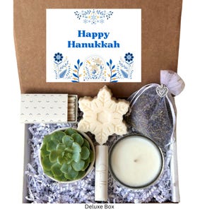 HAPPY HANUKKAH Gift Box, Succulent and Candle Hanukkah Gift, Chanukkah Present for Friends and Family,  8 Days of Hanukkah Gift