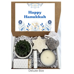 HAPPY HANUKKAH Gift Box, Succulent and Candle Hanukkah Gift, Chanukkah Present for Friends and Family,  8 Days of Hanukkah Gift