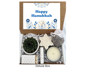 HAPPY HANUKKAH Gift Box, Succulent and Candle Hanukkah Gift, Chanukkah Present for Friends and Family,  8 Days of Hanukkah Gift