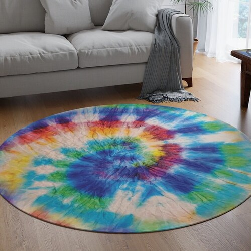 Tie Dye Round Area Rug, Boho Area Rug, Eclectic selling Decor Area Rug, Blue Decorative Area Rug,Tie Dye Carpet,House Gift for Boho Decor Lovers