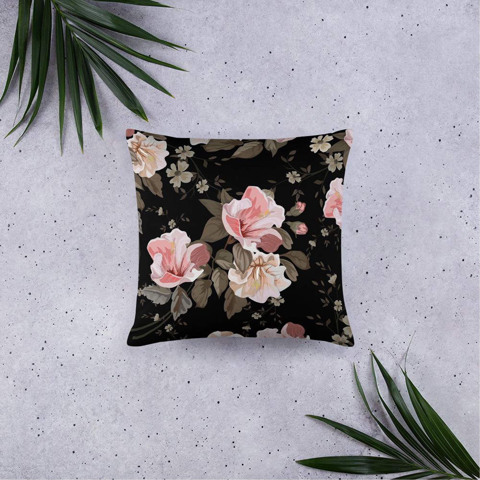 Pink Black Floral Decorative Throw Pillow & Cushion Etsy