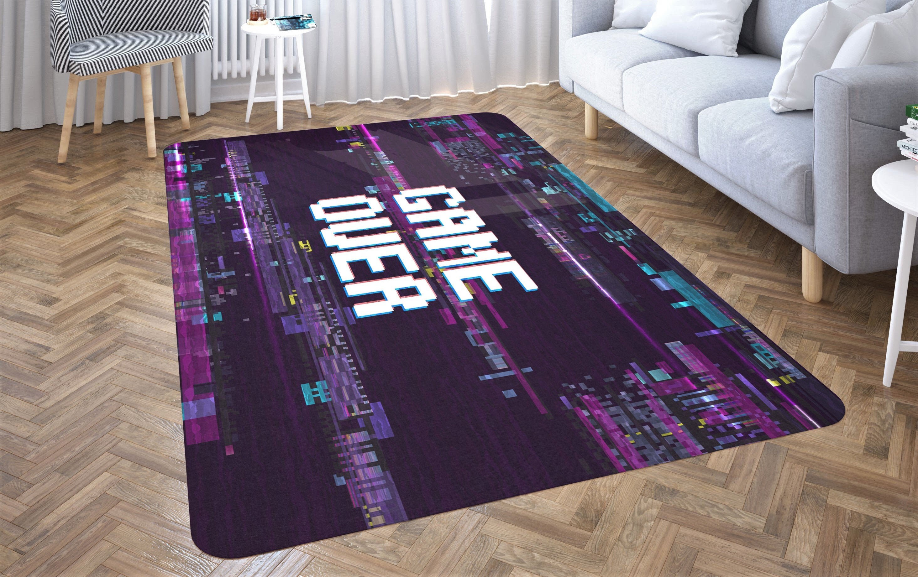 Light Dark Purple White Area Rug Computer Game Over Area Rug Etsy Ireland