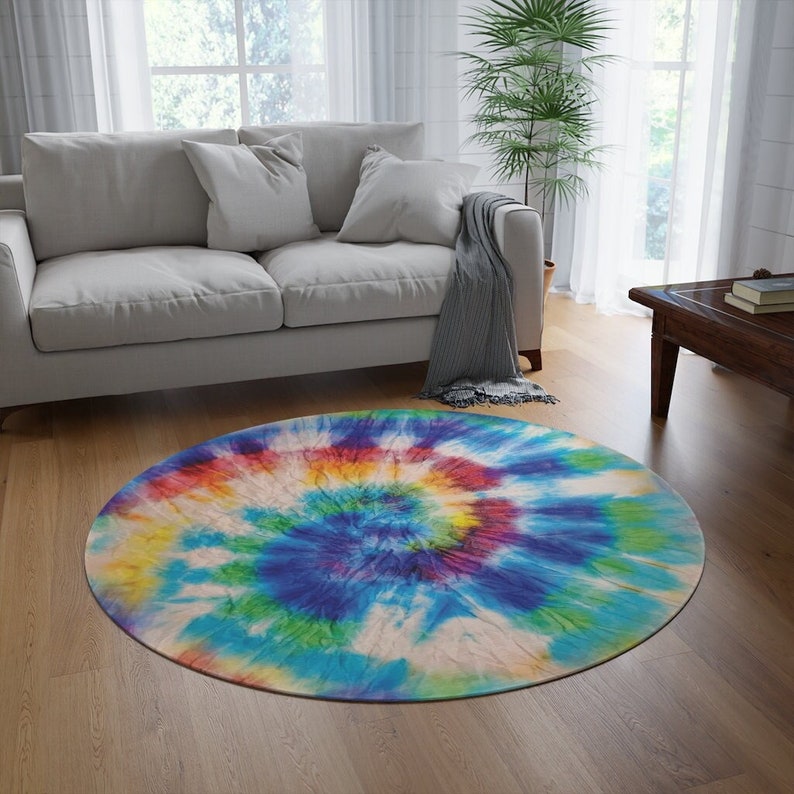 Tie Dye Round Area Rug, Boho Area Rug, Eclectic selling Decor Area Rug, Blue Decorative Area Rug,Tie Dye Carpet,House Gift for Boho Decor Lovers