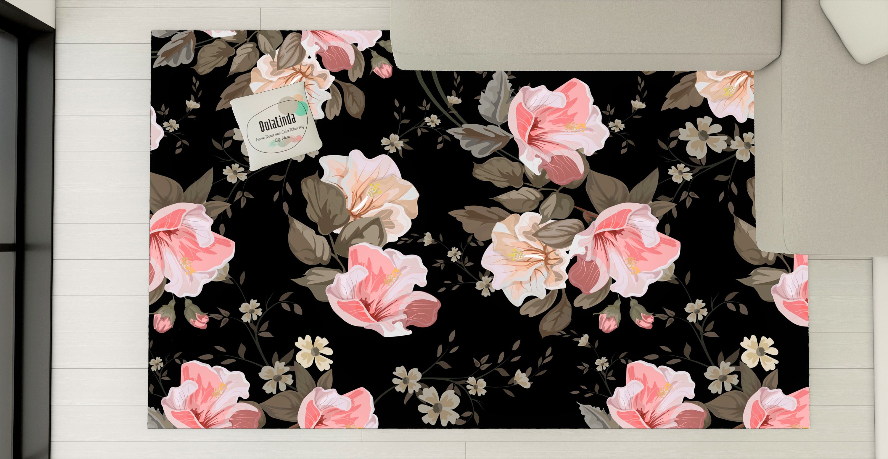 Floral Area Rug Black and Pink Area Rug Floral Vintage Black Etsy