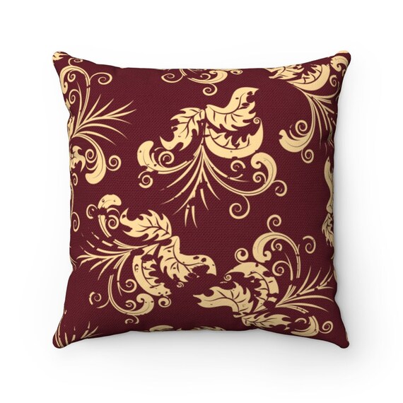 Paisley Throw Pillow Burgundy and Gold Pillow Damask Gold Etsy