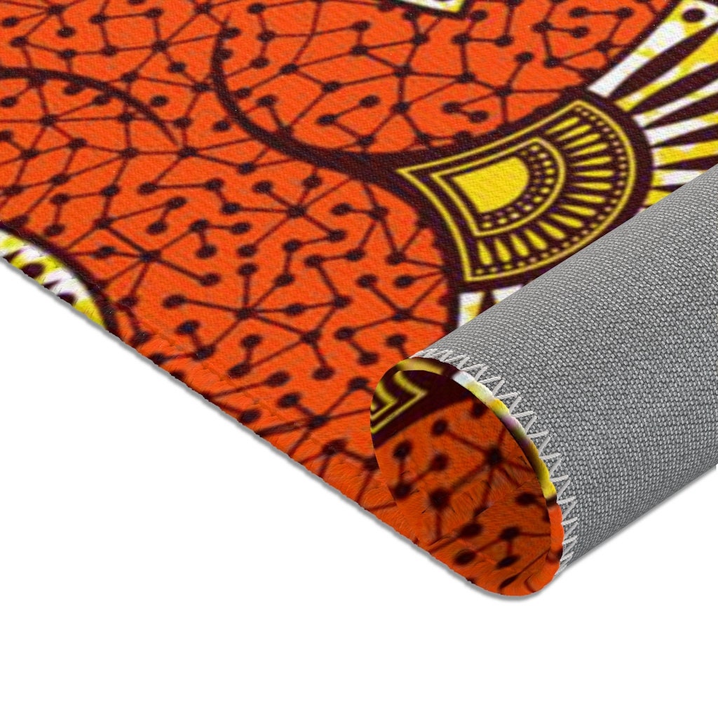 African Motif Area Rug, Ethnic African Area Rug, Red and Yellow