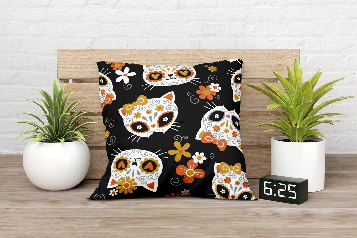 Fall Cats Pillow Case Halloween Cats Throw Pillow Cover Etsy