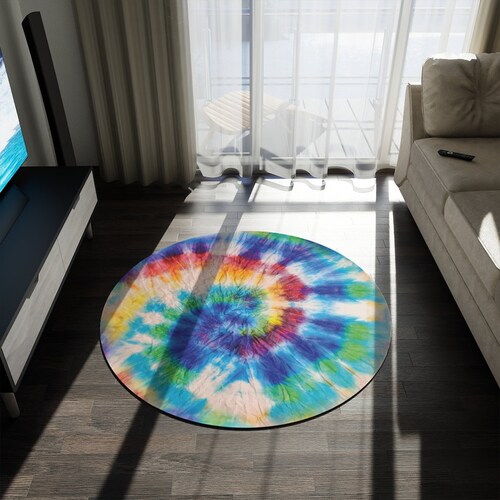 Tie Dye Round Area Rug, Boho Area Rug, Eclectic selling Decor Area Rug, Blue Decorative Area Rug,Tie Dye Carpet,House Gift for Boho Decor Lovers