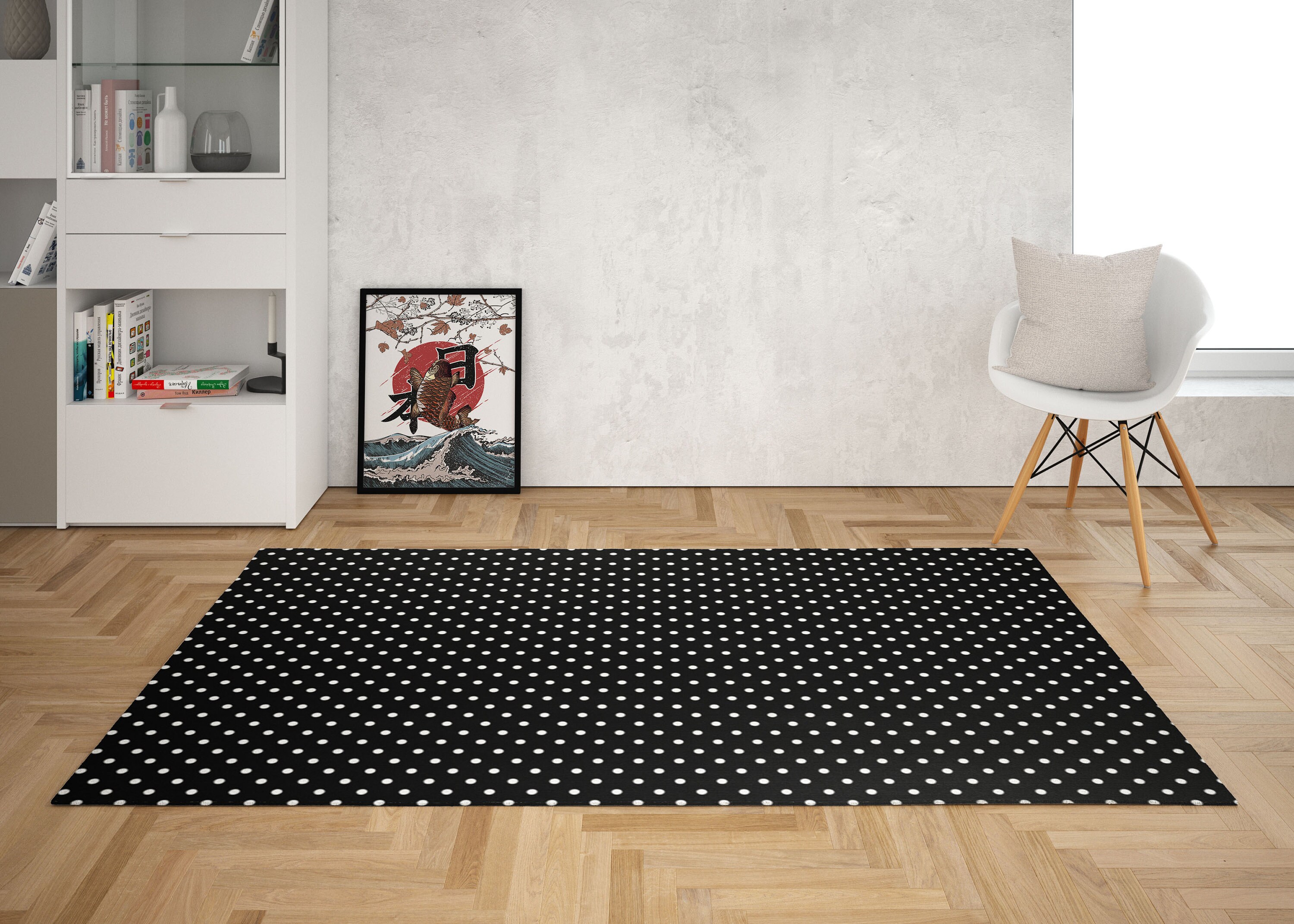 Black and White Polka Dot Area Rug Chic Black & White Dotted Etsy