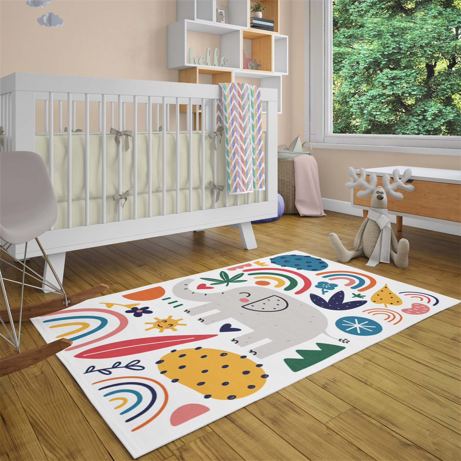 Nursery Boho Rug Cute Elephant Bohemian Decorative Area Rug Etsy
