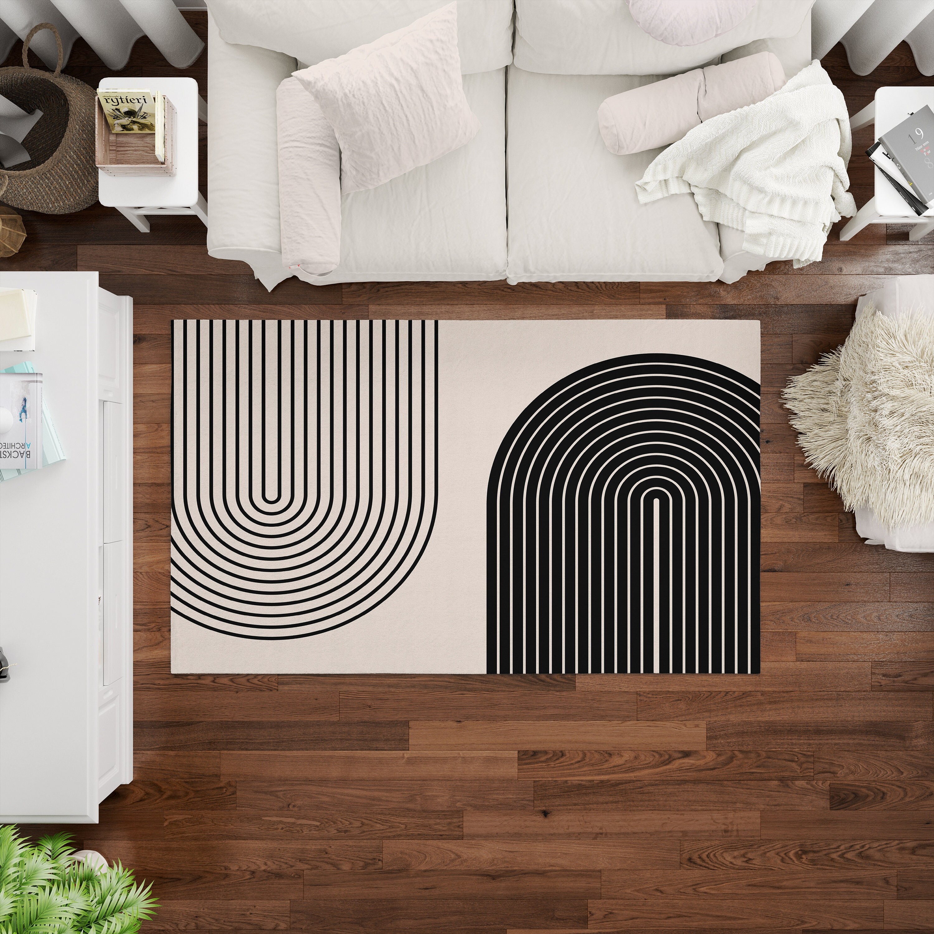 Boho Mid Century Modern Area Rug Minimalist Geometric Art Etsy