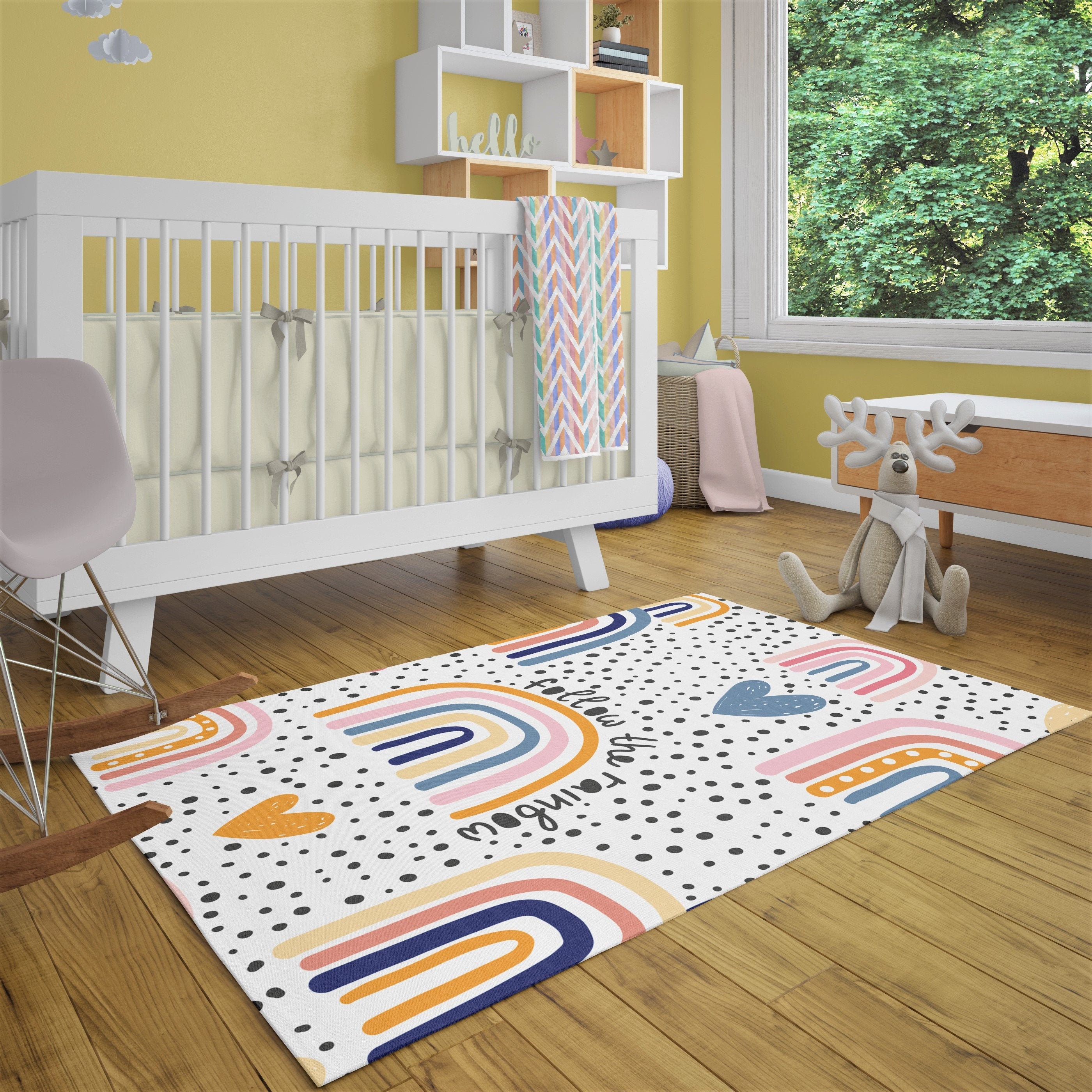 Rainbow Area Rug Polka Dots Colorful Boho Rainbow Nursery Etsy Ireland