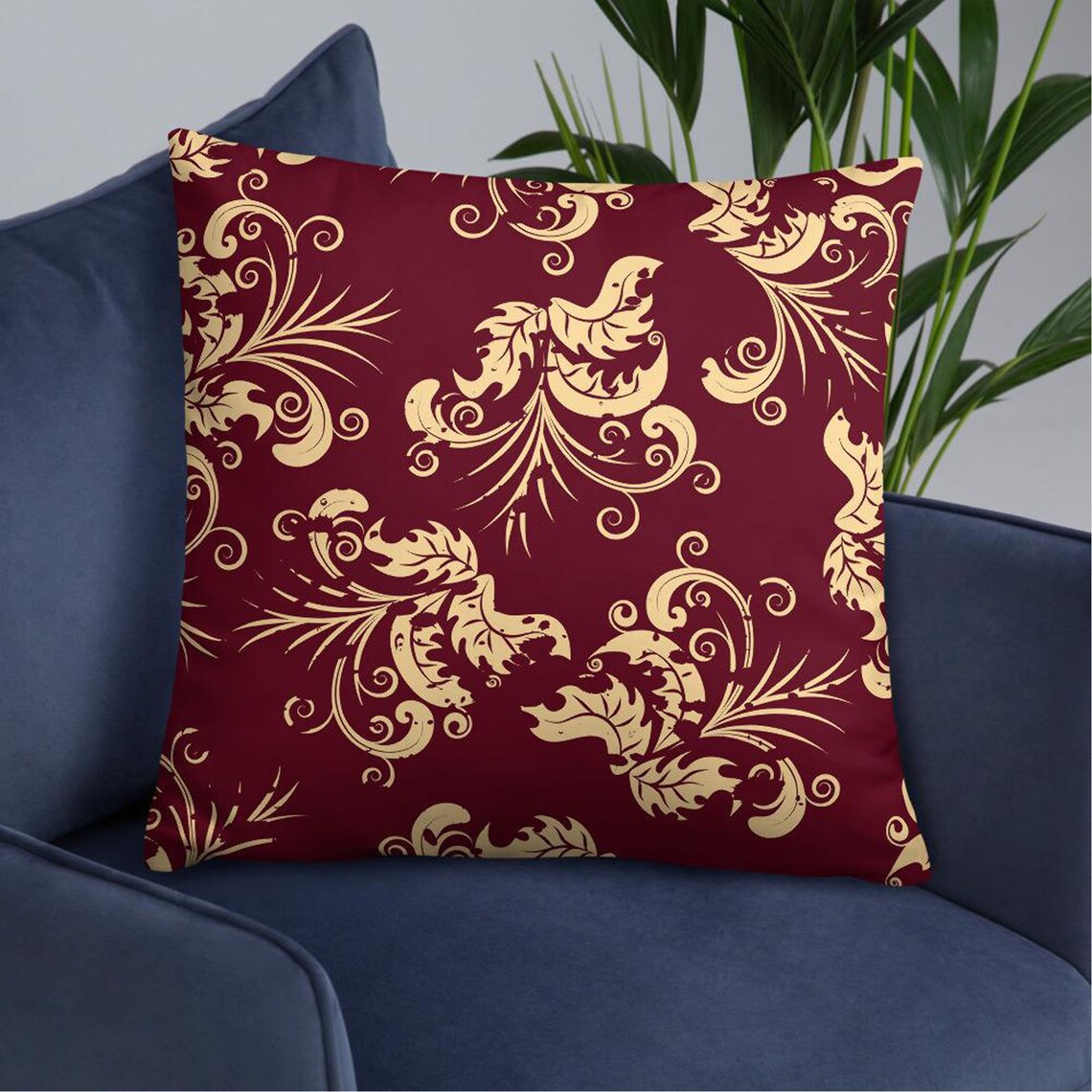 Paisley Throw Pillow Burgundy and Gold Pillow Damask Gold Etsy