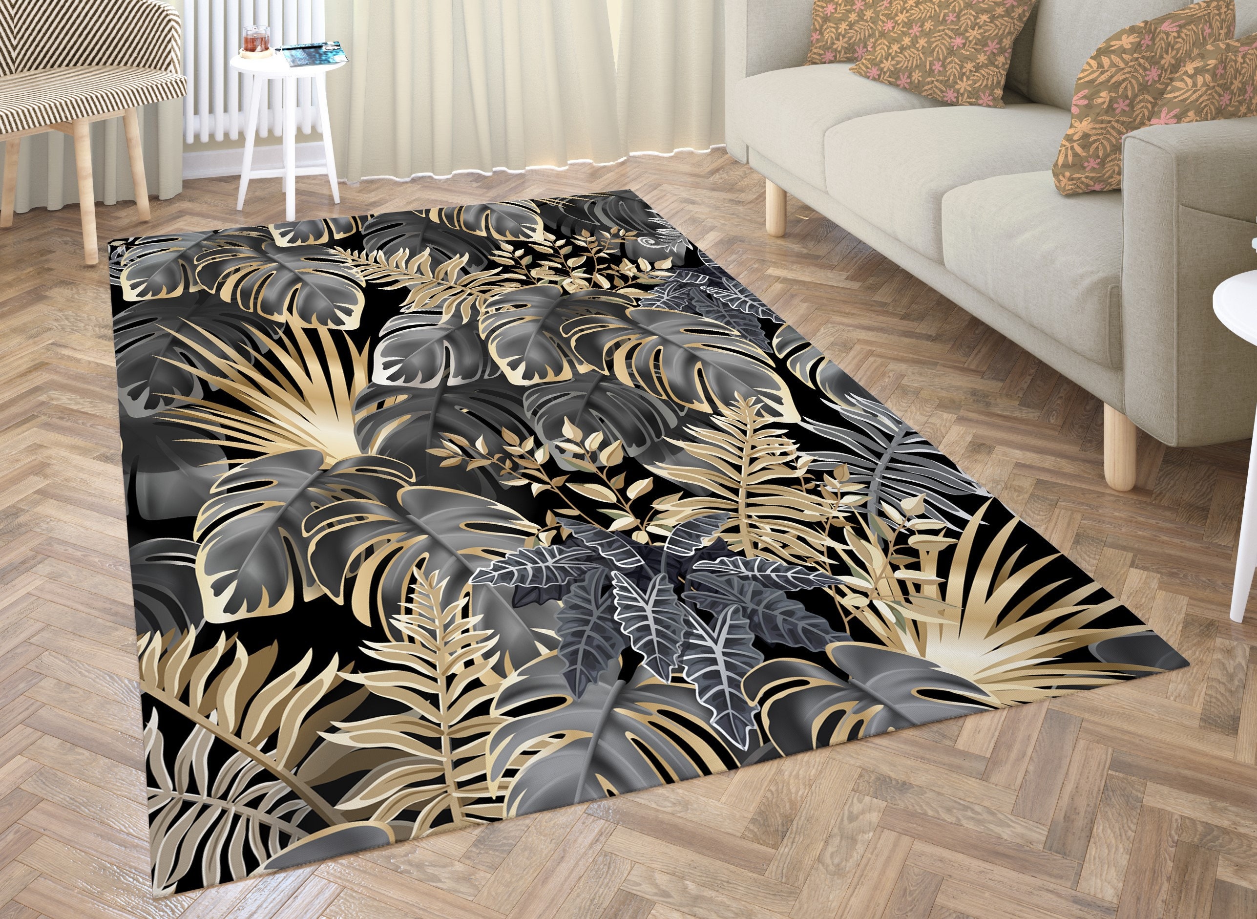 YEAHSPACE Palm Tree Leaf Rug 40 inch Round Rug Living Room Bedroom  Decor-Tropical Jungle Palm Tree Leaf Green