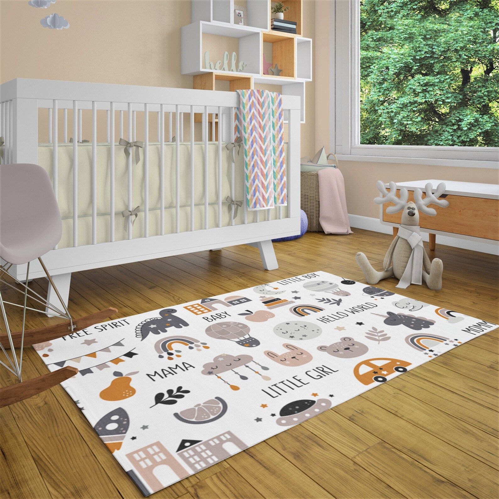 Nursery Boho Rug Cute Animals Bohemian Decorative Area Rug Etsy
